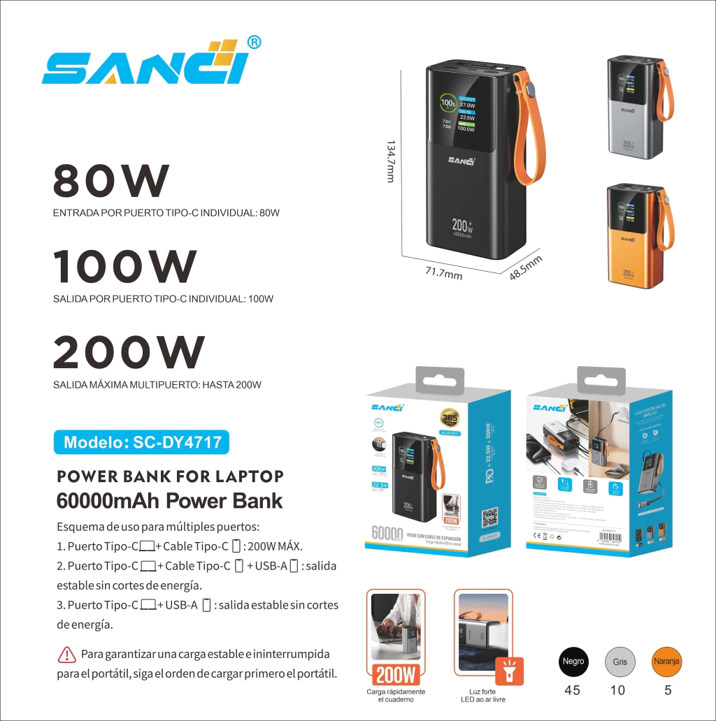 Power Bank 60,000 mAh 200W – SANCI - Imagen 6
